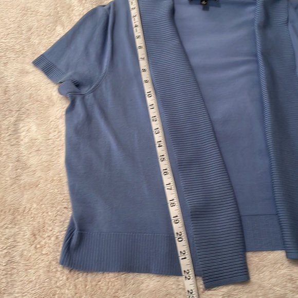 Chaus short sleeve open front cardigan, shawl collar, light blue, size L - Picture 8 of 9